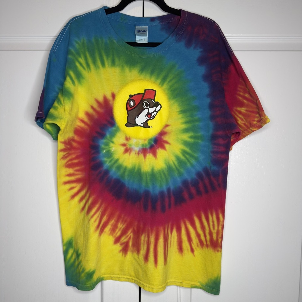 Gildan Shirt Mens Large Tie Dye Buc-ee's Peace Love Beaver Nuggets Graphic Tee‎